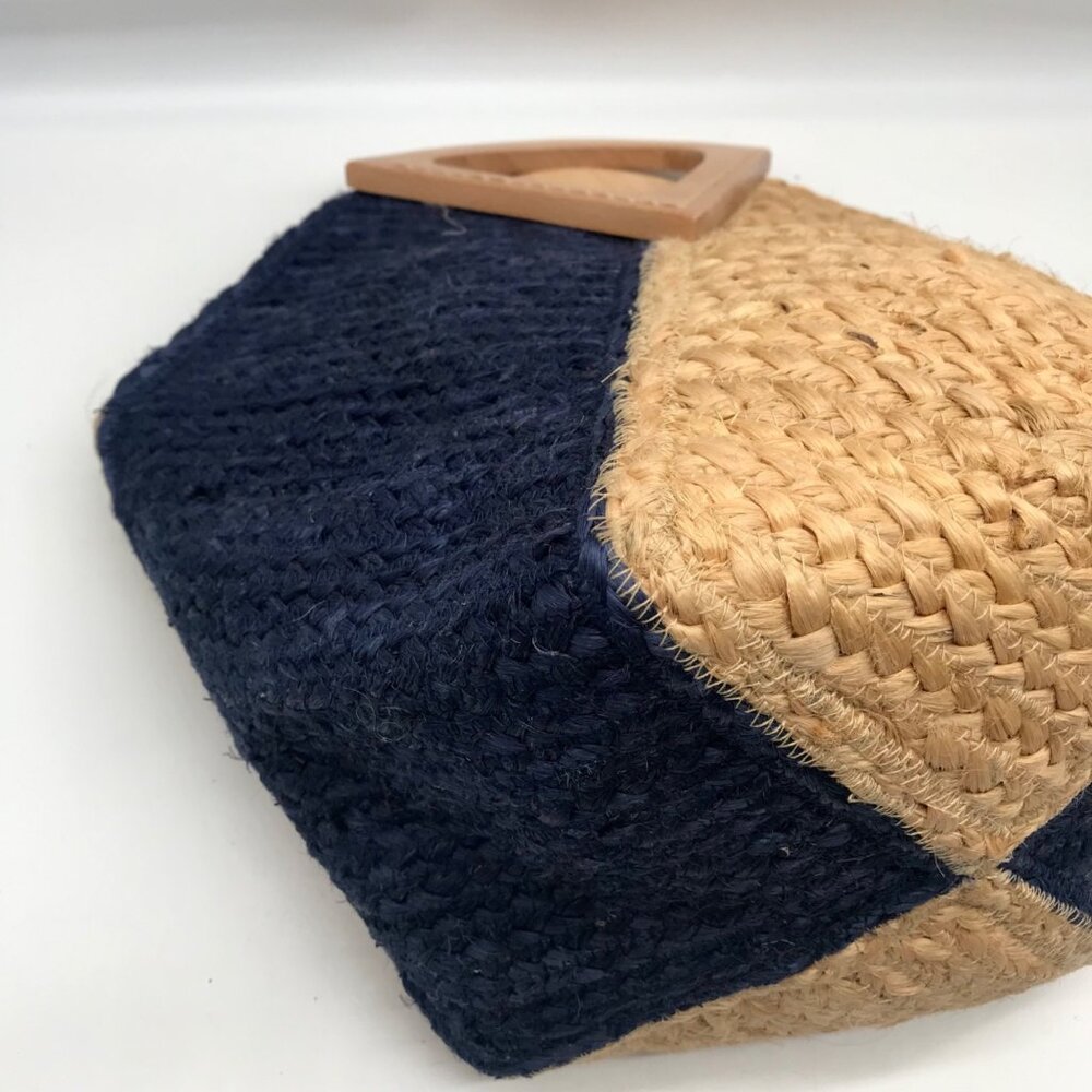 MMS Brands Natural Woven Jute and Blue Braided Tote Bag - Picture 6 of 10